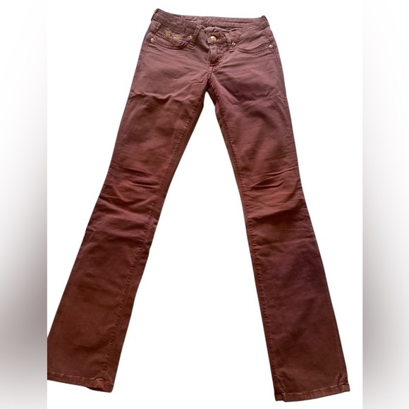 Robin’s Jean Women’s Size 25 Burgundy Bootcut Jeans Gold Embroidered Wings Y2K - Picture 1 of 13